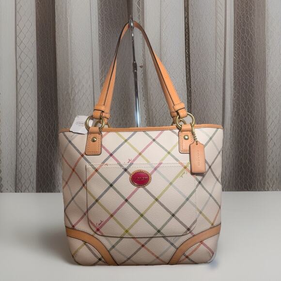 Coach F21863 Peyton Tattersall Tote B4 Multicolor Check Shoulder Bag NWT - Picture 2 of 14